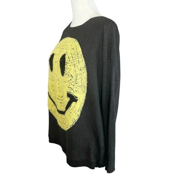 THE CLASSIC Smiley Face Acrylic Sweater Textured Charcoal Grey Size Medium - Picture 3 of 10
